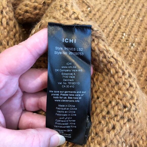 Ichi caramel golden brown v neck alpaca blend sweater size Extra Small XS - Picture 9 of 16